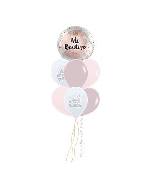 ramillete globos helio mi bautizo rosa