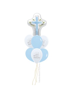 globos rellenos de helio cruz azul bautizo