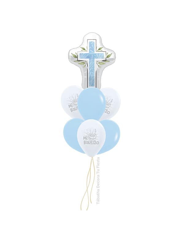 globos rellenos de helio cruz azul bautizo
