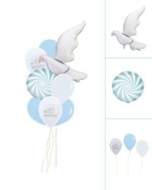 Globos helio bautizo paloma azul