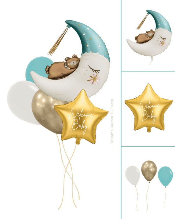 ramilletes de globos rellenos de helio baby shower azul